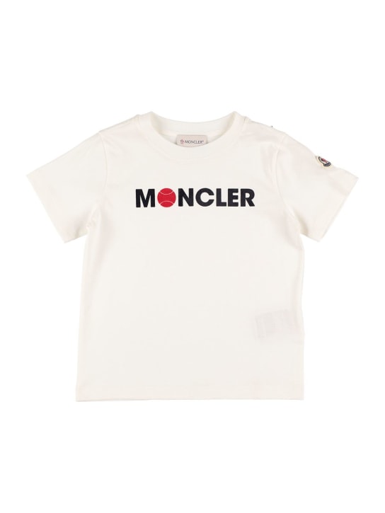 Moncler: T-shirt in jersey di cotone con logo - Bianco - kids-boys_0 | Luisa Via Roma