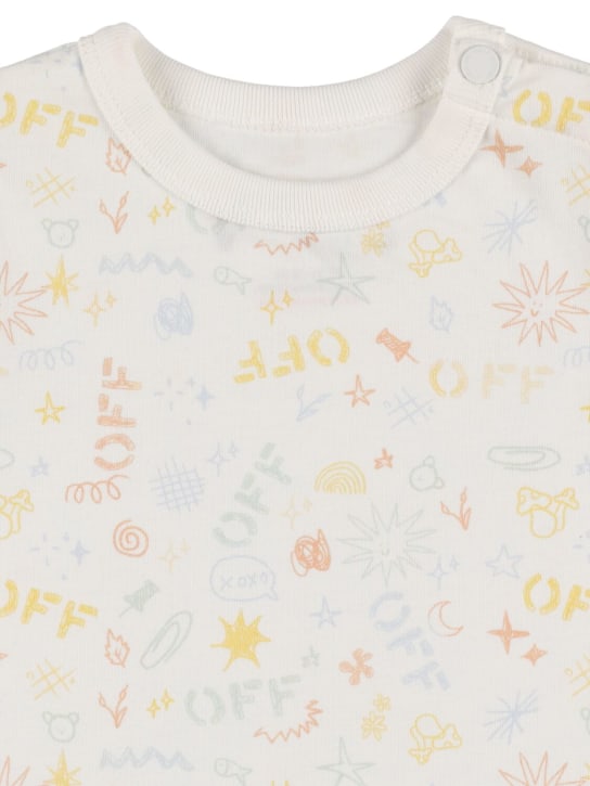 Off-White: Barboteuse, bavoir & bonnet en coton Doodle - Blanc - kids-girls_1 | Luisa Via Roma