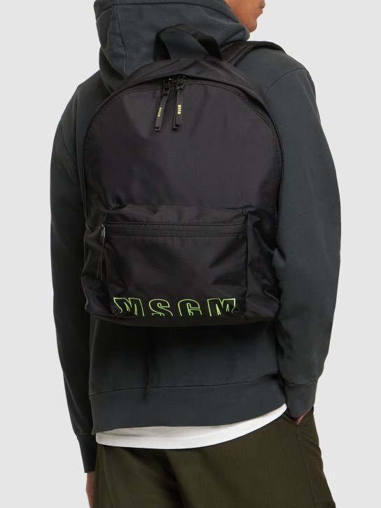 MSGM: Logo embroidered nylon backpack - Black - men_1 | Luisa Via Roma