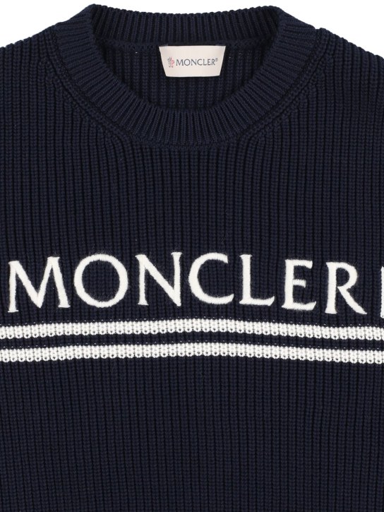 Moncler: Logo cotton crewneck sweater - Blue - kids-girls_1 | Luisa Via Roma