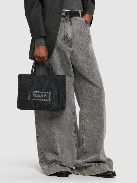 Versace: Small Barocco jacquard tote bag - Black - women_1 | Luisa Via Roma