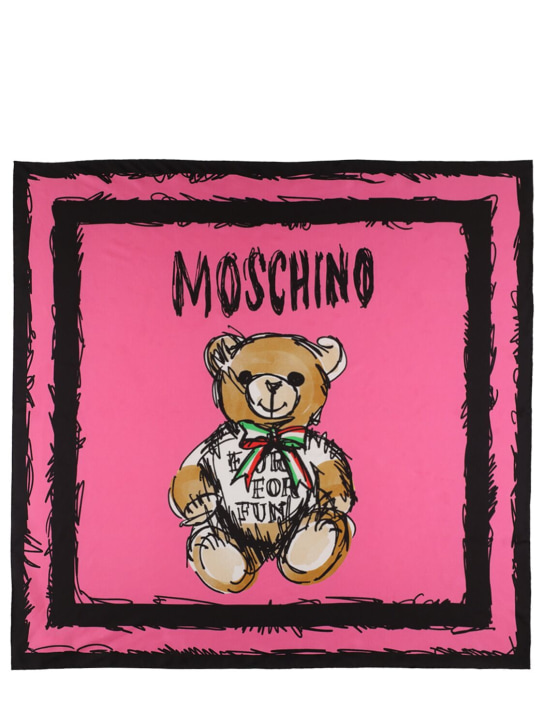 Moschino: Teddy Bear silk twill scarf - Fuchsia - women_0 | Luisa Via Roma