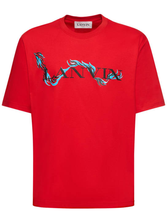 Lanvin: Camiseta oversize de algodón - Rojo - men_0 | Luisa Via Roma