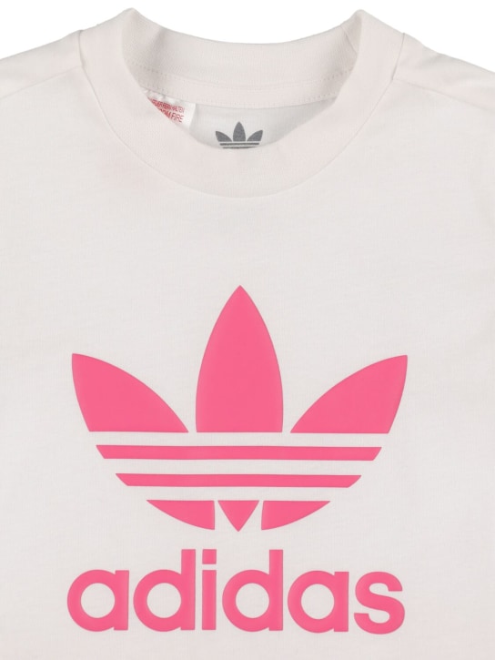 adidas Originals: T-shirt & short en coton imprimé logo - Blanc/Rose - kids-girls_1 | Luisa Via Roma