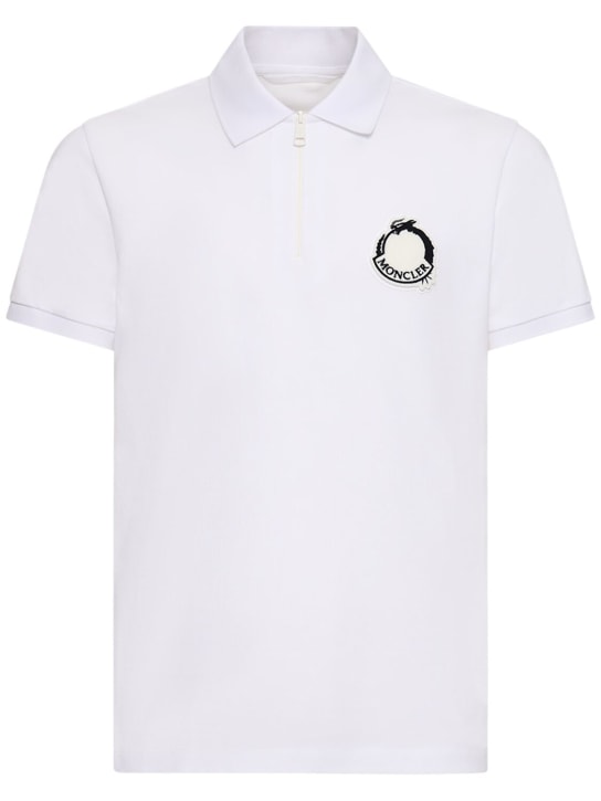 Moncler: CNY cotton piquet polo shirt - White - men_0 | Luisa Via Roma