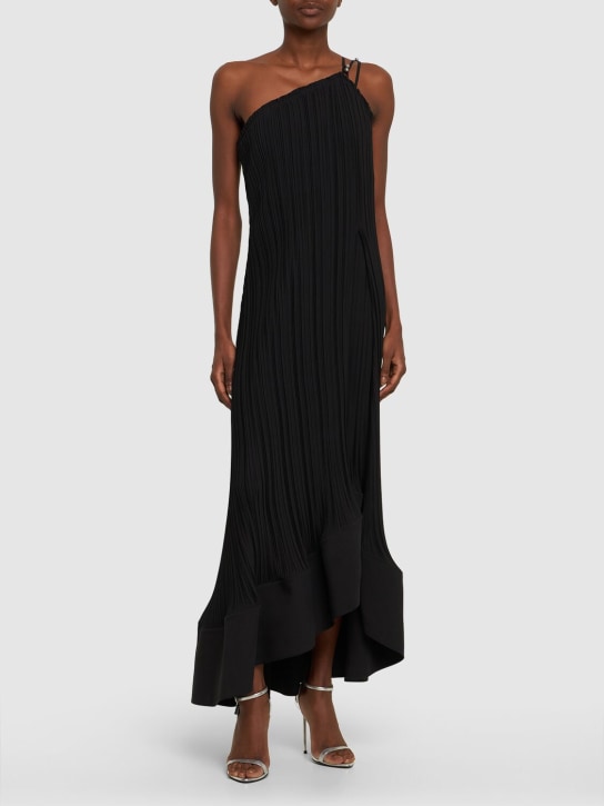 Lanvin: Pleated viscose flared long dress - Black - women_1 | Luisa Via Roma