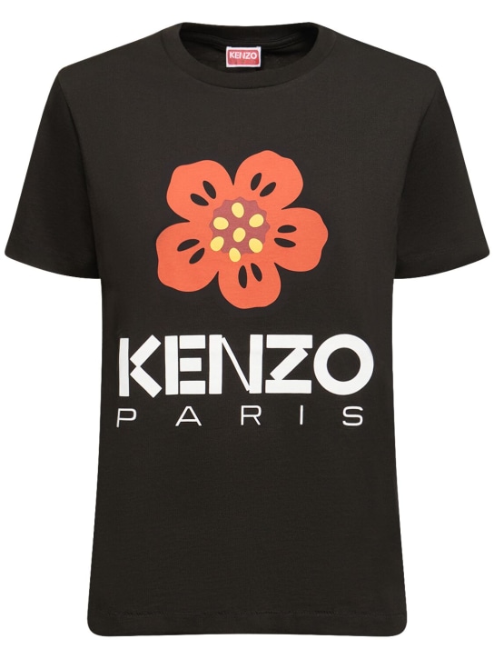 Kenzo Paris: T-Shirt aus Baumwolljersey mit Blume „Boke“ - Schwarz - women_0 | Luisa Via Roma