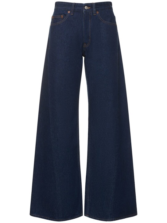 MM6 Maison Margiela: Jeans larghi vita media in denim di cotone - Blu - women_0 | Luisa Via Roma