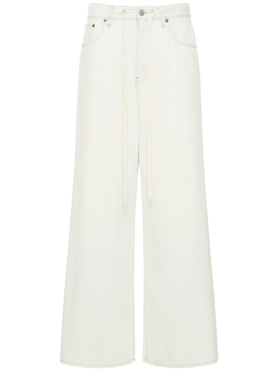 MM6 Maison Margiela: Jean ample en denim de coton taille haute - Blanc - women_0 | Luisa Via Roma