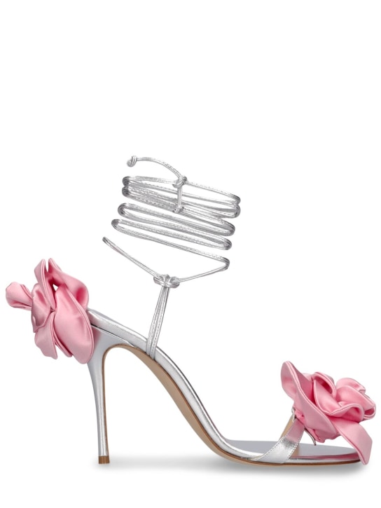 Magda Butrym: 105mm Flower satin sandals - Silver - women_0 | Luisa Via Roma