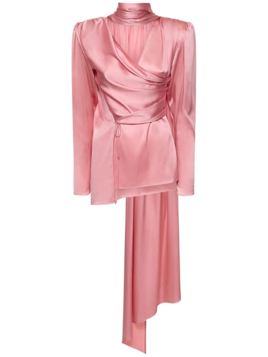 Magda Butrym: Silk satin draped long sleeve wrap top - Pink - women_0 | Luisa Via Roma