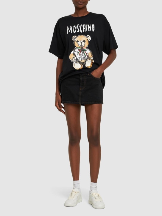 Moschino: Cotton jersey logo t-shirt - Black - women_1 | Luisa Via Roma