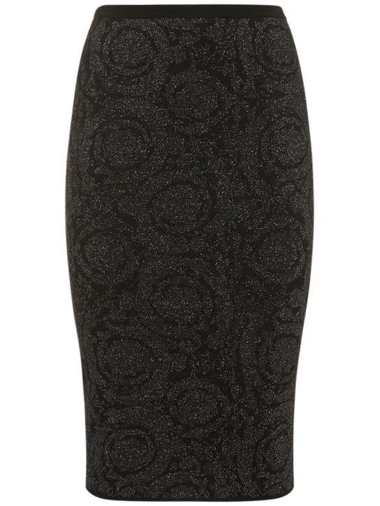 Versace: Barocco lurex knit midi skirt - Multi/Black - women_0 | Luisa Via Roma