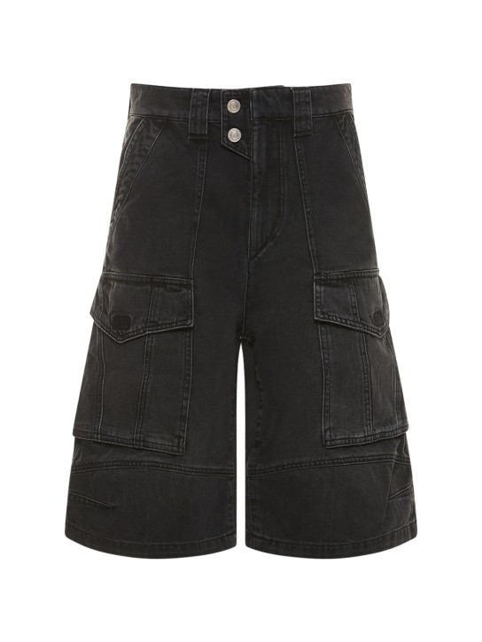 Marant Etoile: Hortens cotton cargo shorts - Washed Black - women_0 | Luisa Via Roma