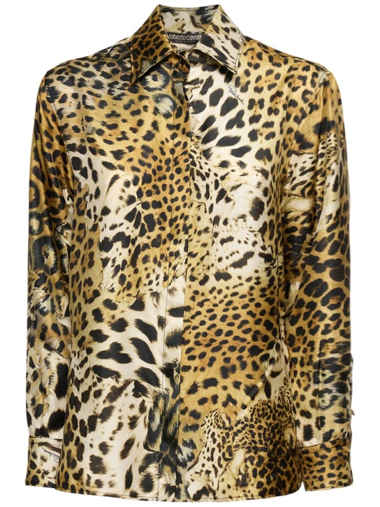 Roberto Cavalli: Camicia in twill di seta leopard - Multicolore - women_0 | Luisa Via Roma
