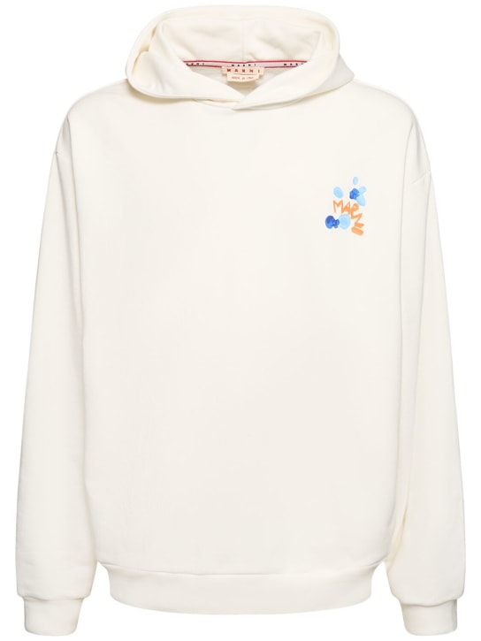 Marni: Flower print organic cotton over hoodie - White - men_0 | Luisa Via Roma