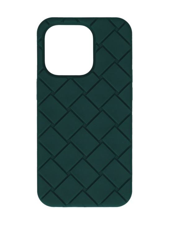 Bottega Veneta: Intreccio silicone iPhone 14 Pro case - Emerald - men_0 | Luisa Via Roma