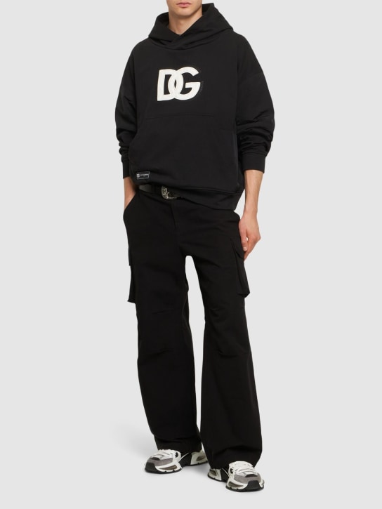 Dolce&Gabbana: Sudadera de jersey de algodón con logo y capucha - Negro - men_1 | Luisa Via Roma