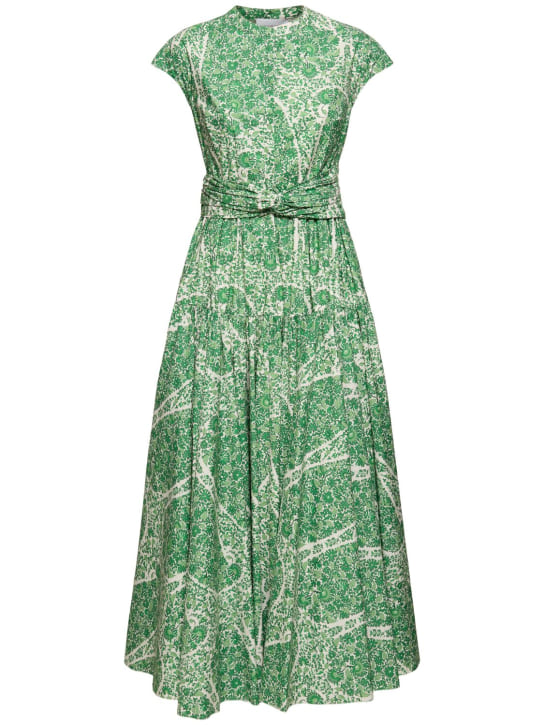 Giambattista Valli: Langes Kleid aus Baumwollpopeline mit Druck - Weiß/Grün - women_0 | Luisa Via Roma