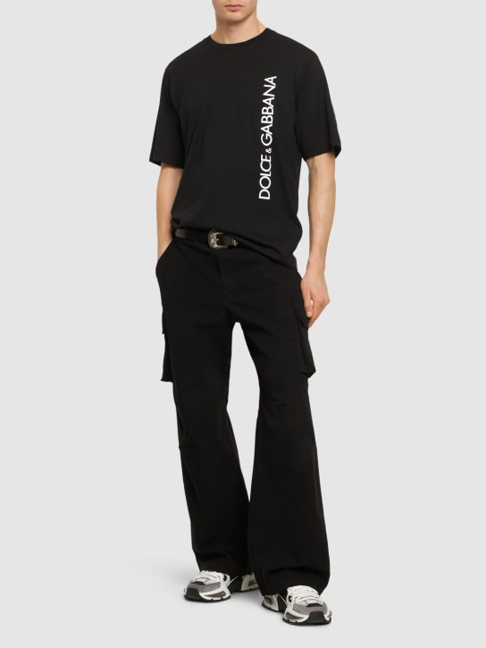 Dolce&Gabbana: Camiseta de jersey de algodón con logo - Negro - men_1 | Luisa Via Roma