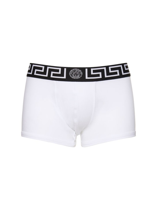 Versace Underwear: Boxer aus Jersey mit Logo - Weiß/Schwarz - men_0 | Luisa Via Roma