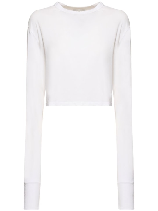 Les Tien: Crop cotton long sleeve t-shirt - White - women_0 | Luisa Via Roma