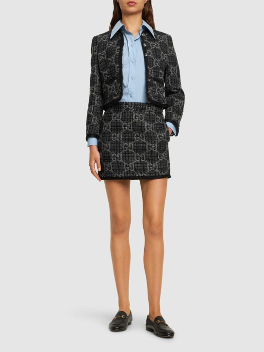 Gucci: GG wool blend tweed skirt - Dark Grey/Grey - women_1 | Luisa Via Roma