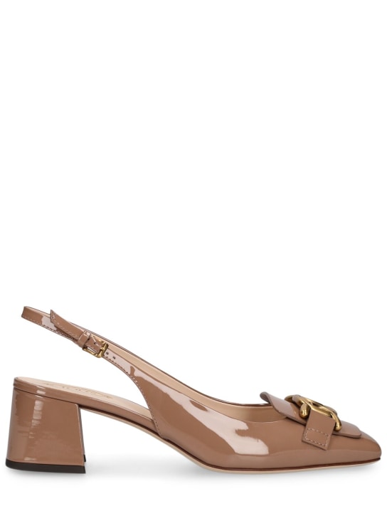 Tod's: Patent leather slingback pumps - Taupe - women_0 | Luisa Via Roma