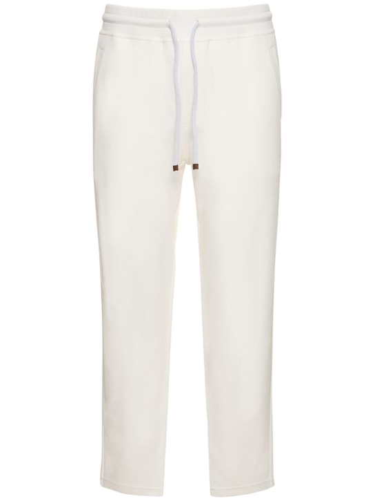 Brunello Cucinelli: Pantalones deportivos de algodón - Blanco Opaco - men_0 | Luisa Via Roma
