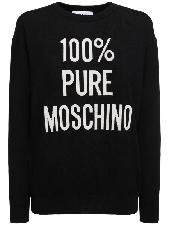 Moschino: Suéter de punto de lana con logo - Negro - women_0 | Luisa Via Roma