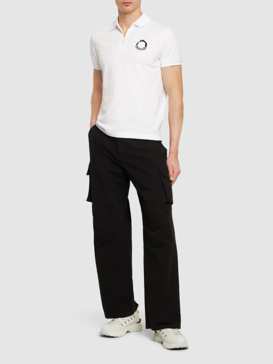 Moncler: CNY cotton piquet polo shirt - White - men_1 | Luisa Via Roma