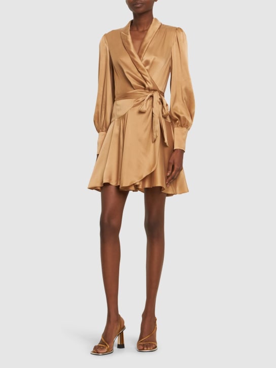 Zimmermann: Silk mini wrap dress - Beige - women_1 | Luisa Via Roma