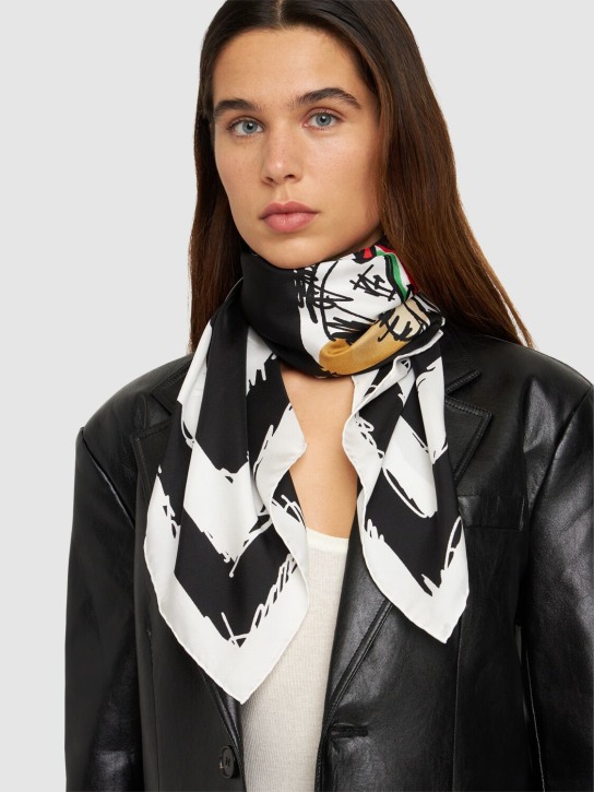 Moschino: Teddy Bear silk twill scarf - Black - women_1 | Luisa Via Roma