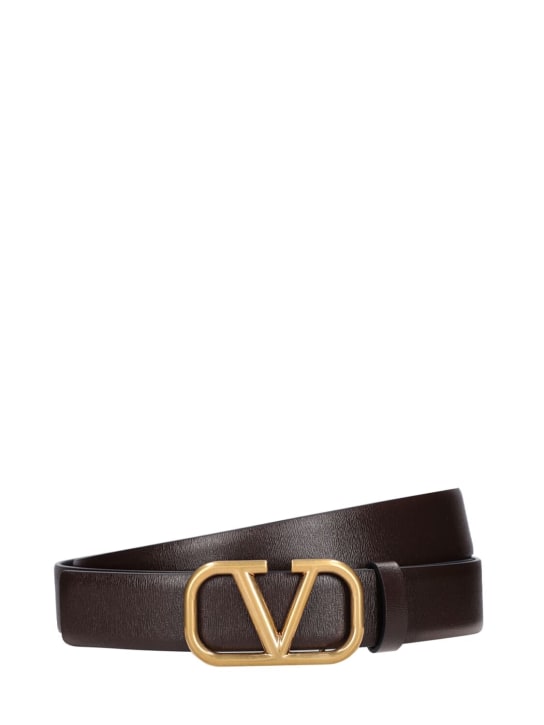 Valentino Garavani: 30mm Logo leather belt - Chocolate - men_0 | Luisa Via Roma