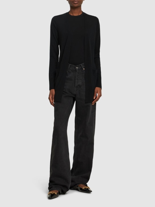 Chloé: Cardigan en maille de laine avec ceinture - Noir - women_1 | Luisa Via Roma