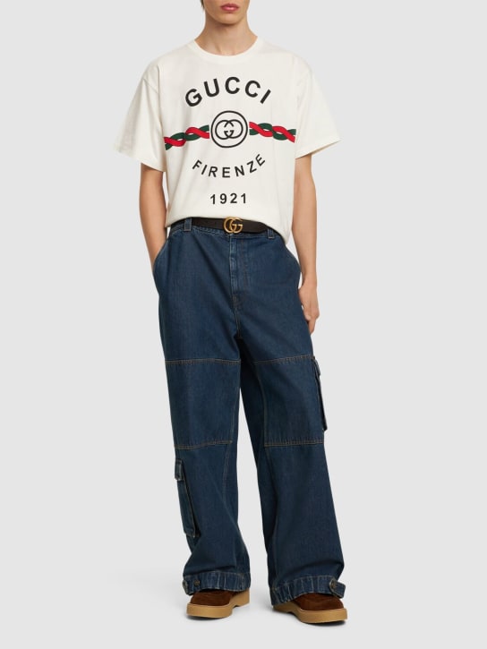 Gucci: 大廓型棉质平纹针织T恤 - 白色 - men_1 | Luisa Via Roma