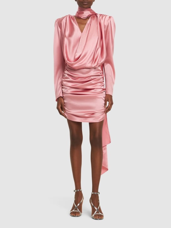 Magda Butrym: Silk satin draped mini dress w/scarf - Pink - women_1 | Luisa Via Roma
