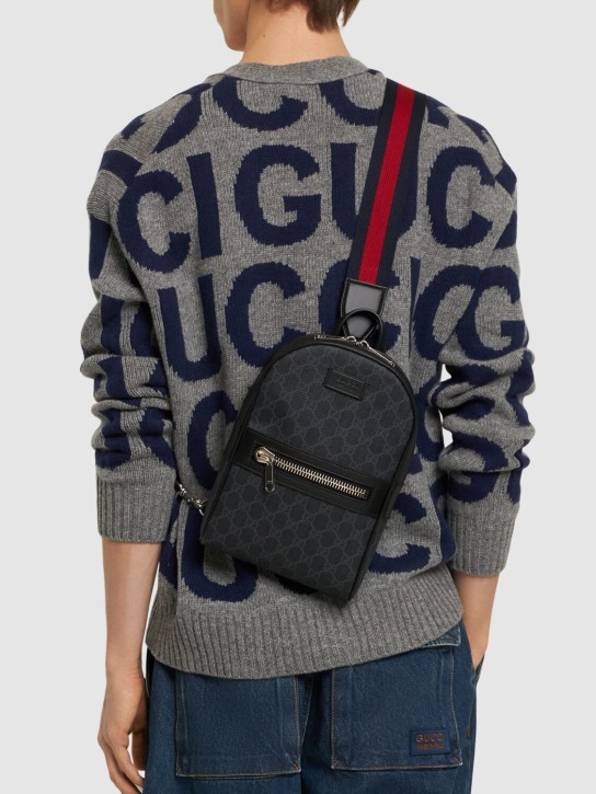 Gucci: GG Supreme crossbody bag - Black - men_1 | Luisa Via Roma