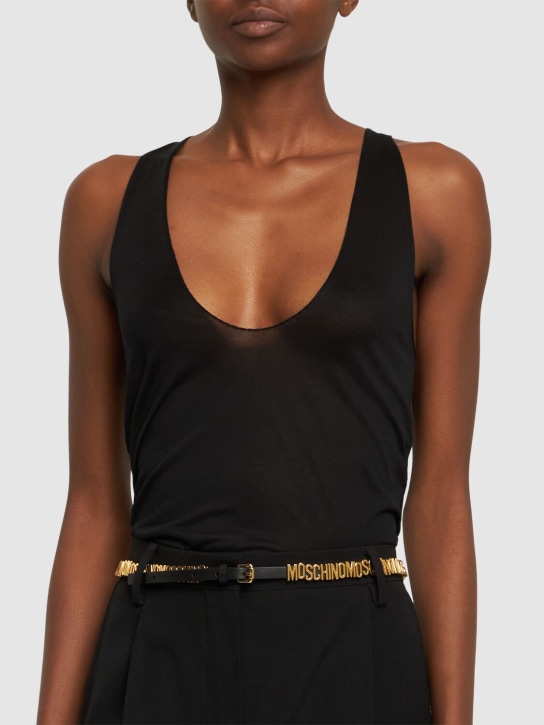 Moschino: Logo Napa leather belt - Black - women_1 | Luisa Via Roma