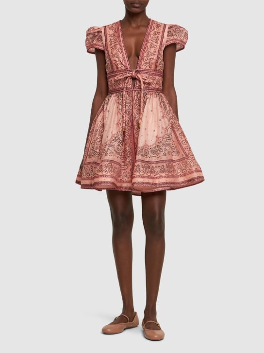 Zimmermann: Matchmaker structured linen mini dress - Pink Bandana - women_1 | Luisa Via Roma