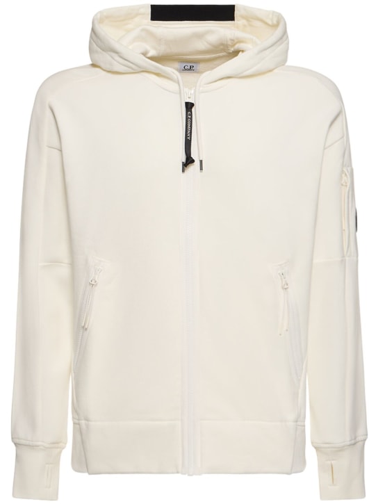 C.P. Company: Diagonal raised fleece zipped hoodie - Gauze White - men_0 | Luisa Via Roma