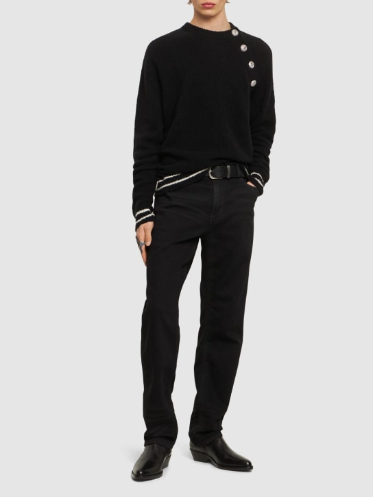 Balmain: Buttoned raglan cashmere sweater - Black - men_1 | Luisa Via Roma