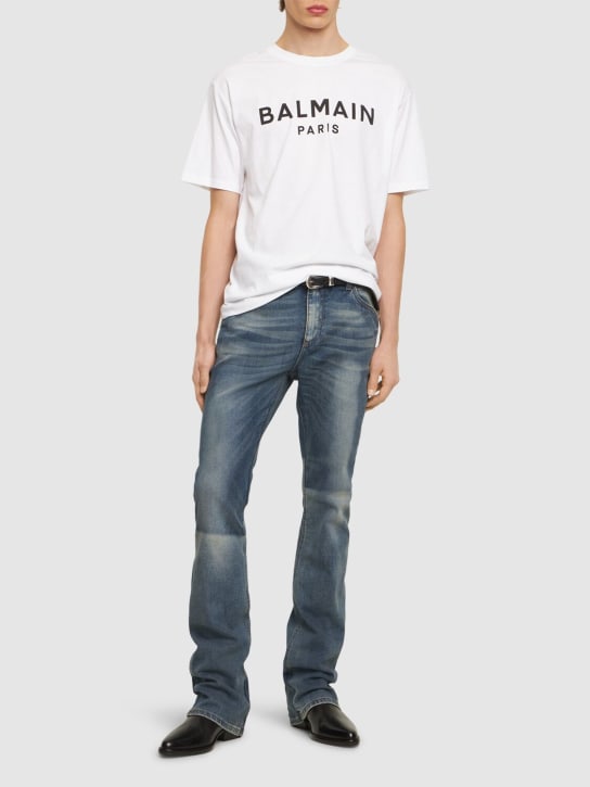 Balmain: Bedrucktes T-Shirt aus Baumwolle - Weiß/Schwarz - men_1 | Luisa Via Roma