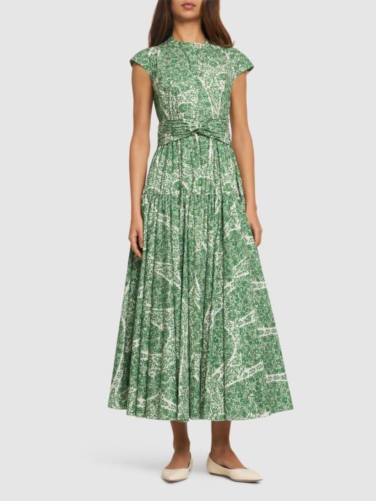 Giambattista Valli: Langes Kleid aus Baumwollpopeline mit Druck - Weiß/Grün - women_1 | Luisa Via Roma