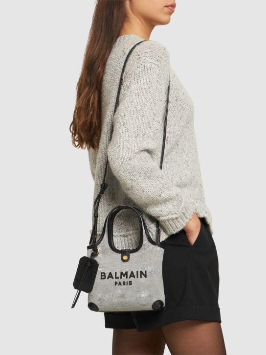 Balmain: Mini B-army canvas logo bag - Noir/Blanc - women_1 | Luisa Via Roma