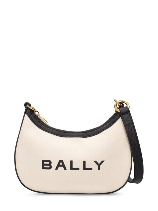 Bally: Bar Ellipse logo canvas shoulder bag - Natural/Black - women_0 | Luisa Via Roma