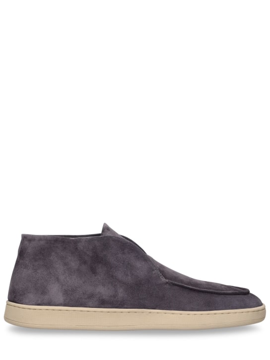 Officine Creative: Herbie suede leather loafers - Anthracite - men_0 | Luisa Via Roma