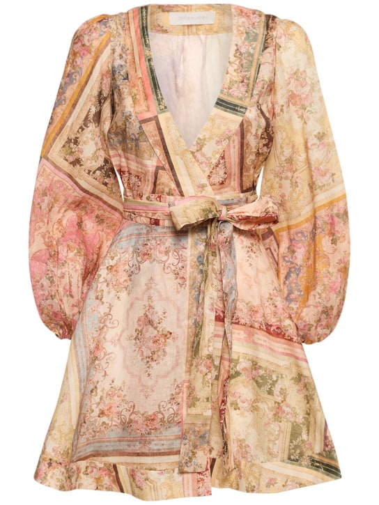 Zimmermann: August linen mini wrap dress - Multicolor - women_0 | Luisa Via Roma