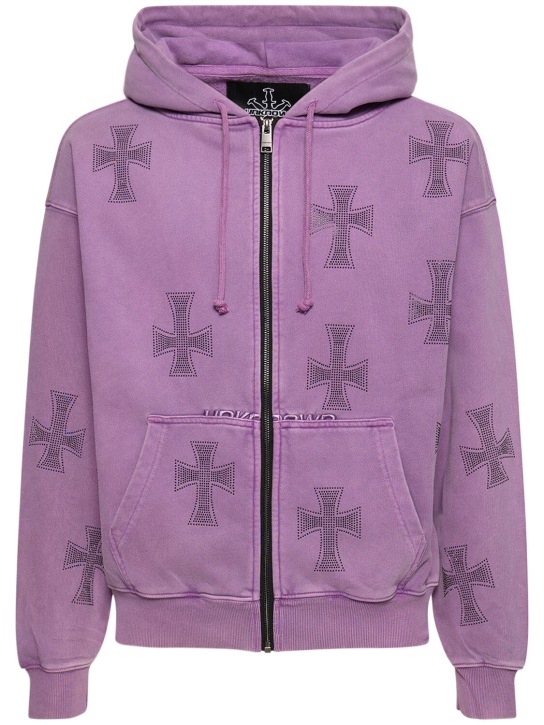 Unknown: Rhinestone Dagger zip up hoodie - Purple/Black - men_0 | Luisa Via Roma