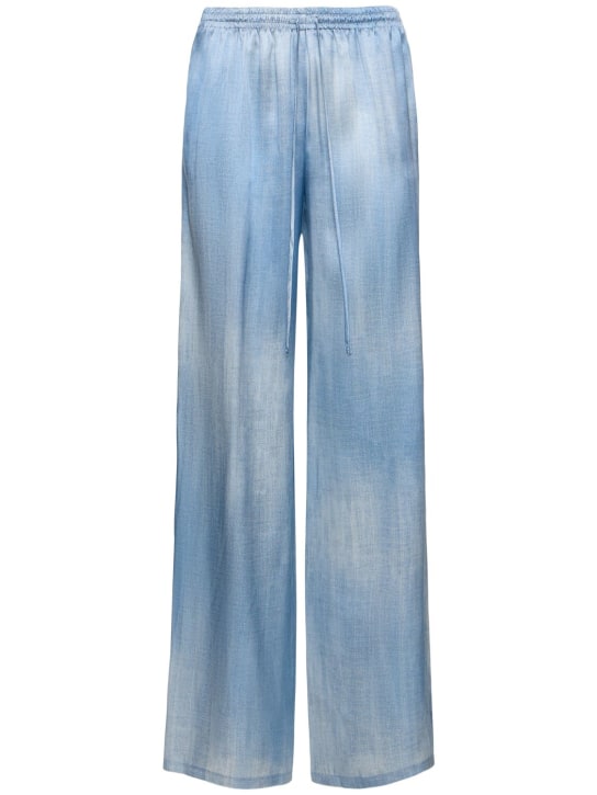 Ermanno Scervino: Silk satin wide pants - Light Blue - women_0 | Luisa Via Roma